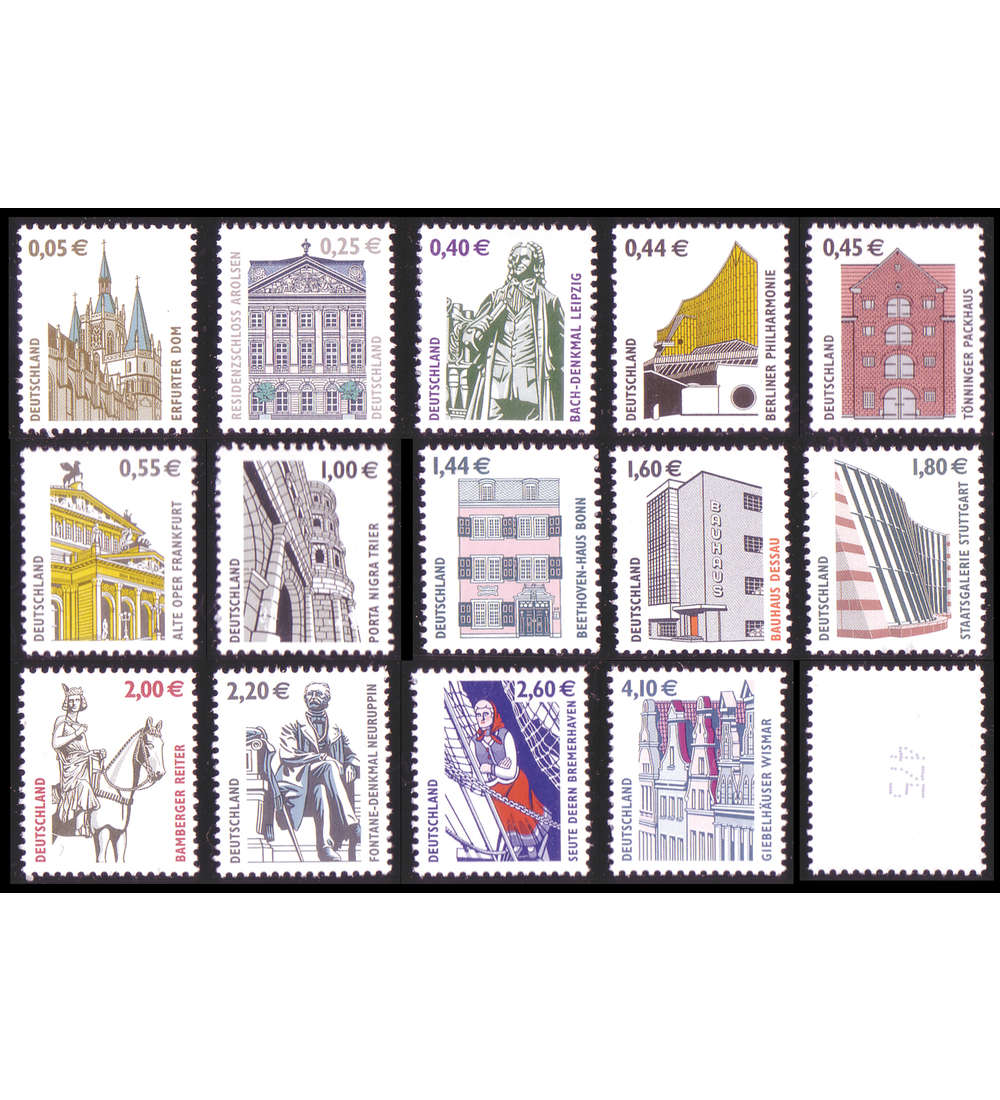 BRD Bund  Sehenswrdigkeiten ** 14 Rollenmarken mit Nr. Euro-Nominale