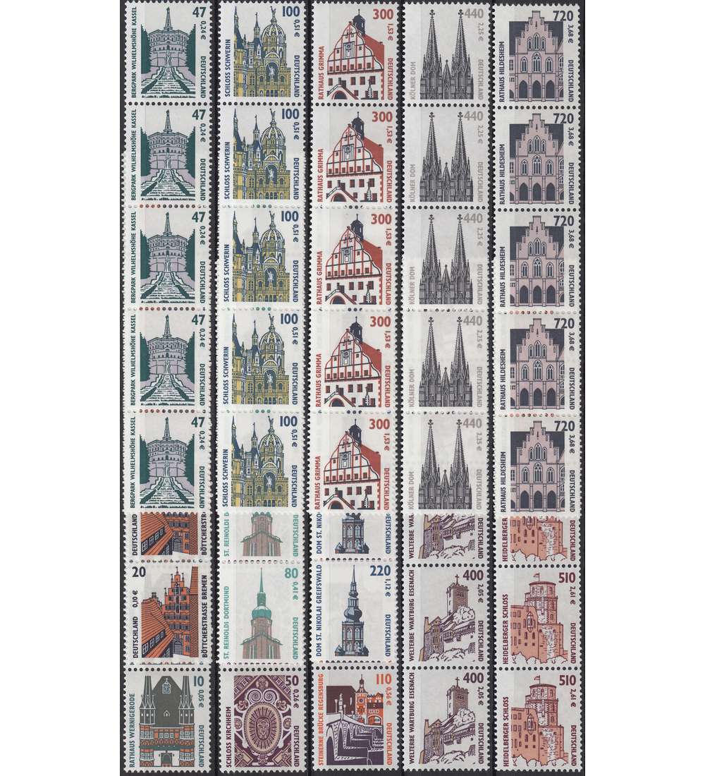 BRD Bund Sehenswrdigkeiten postfrisch ** 13 5er-Rollenstreifen mit Nr. Doppelnominale