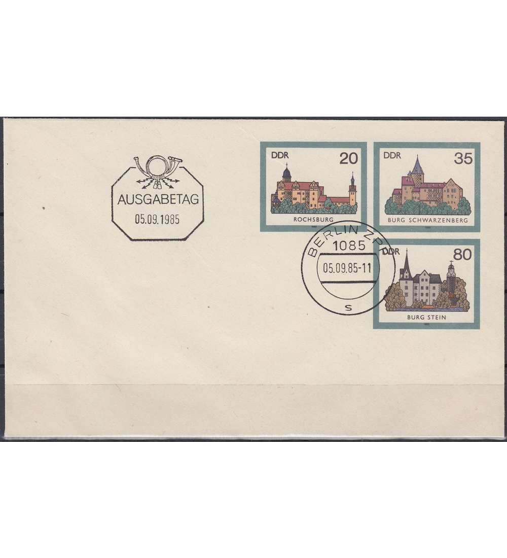 DDR Ganzsachenumschlag U2 gestempelt Burgen 1985