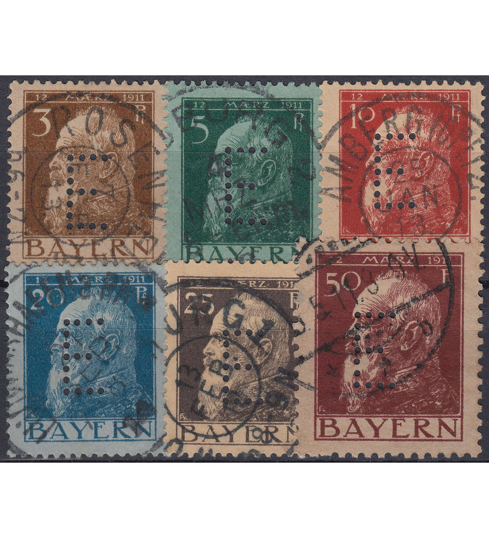 Bayern Dienstmarken Nr. 6-11 gestempelt mit eingelochtem E