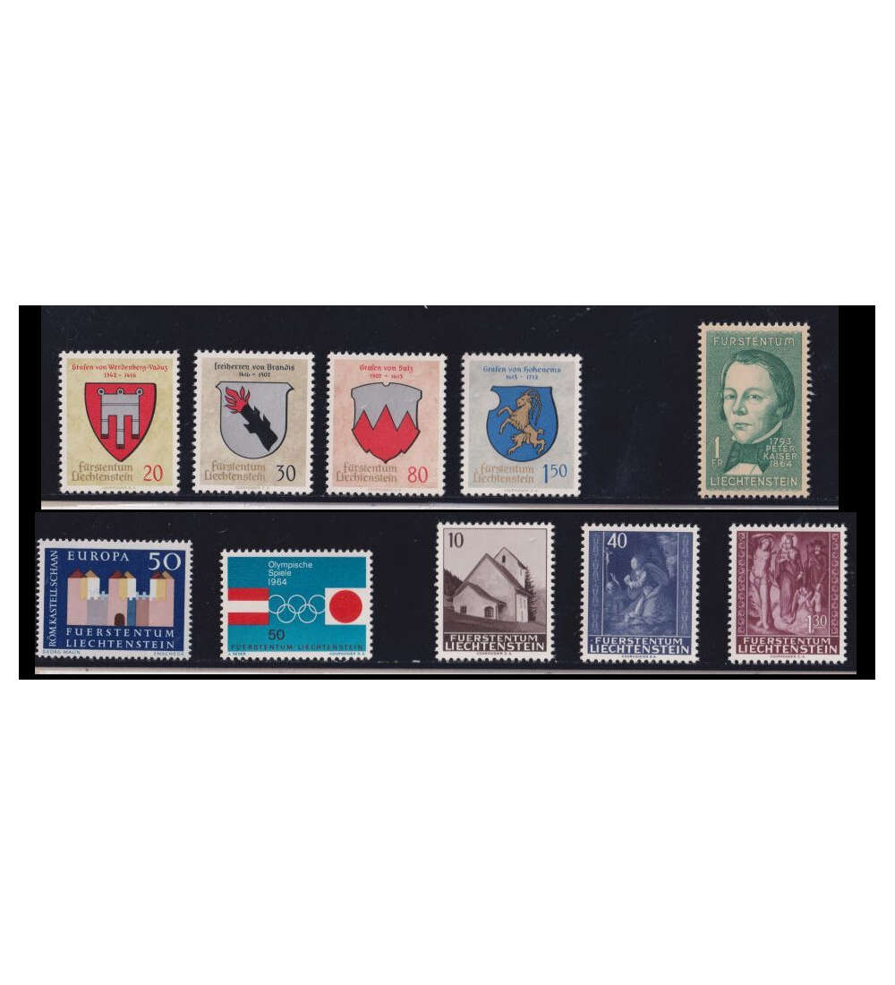 Liechtenstein 1964 Zusammen- stellung von 10 postfrischen Ausgaben