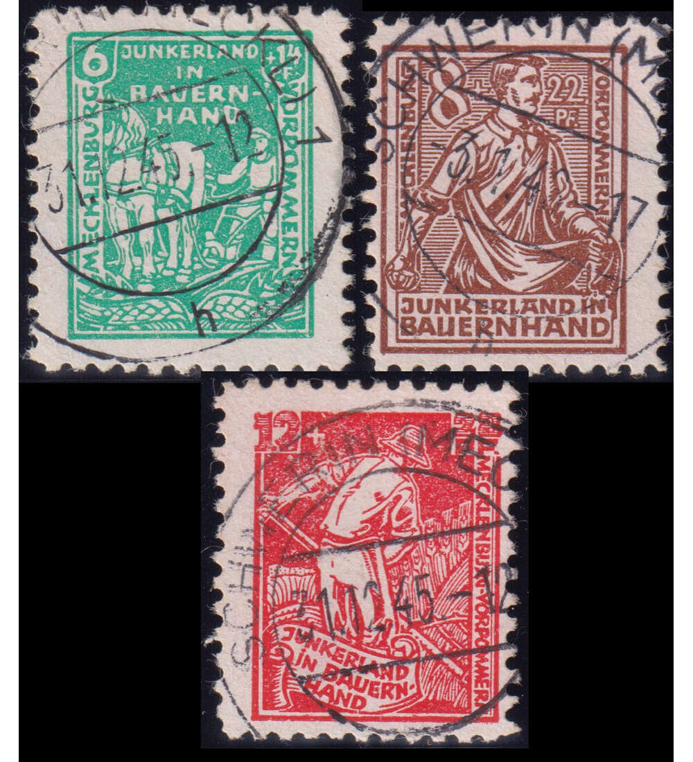 SBZ Nr. 23-25 a gestempelt und geprft Bodenreform 1946: Junkerland in Bauernhand