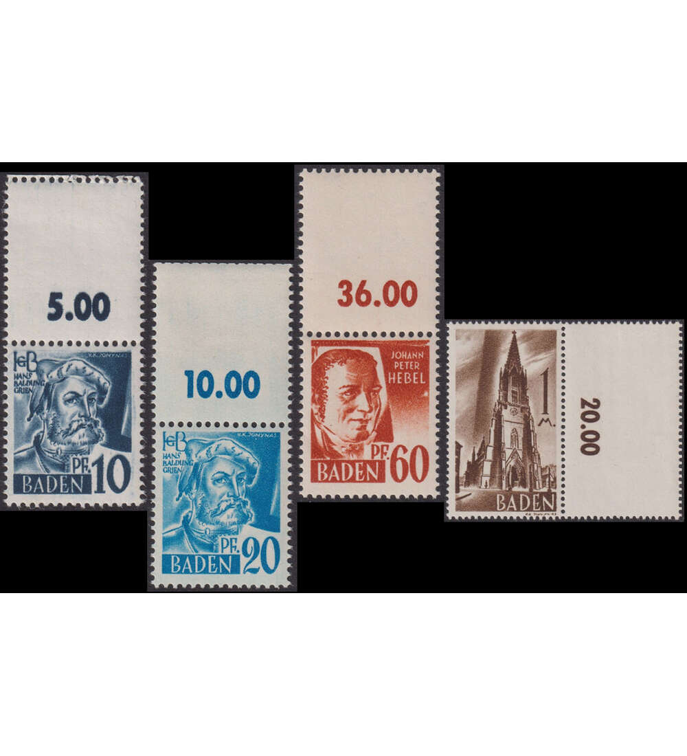 Franz�sische Zone Leerfelder Baden 4 verschiedene Werte postfrisch