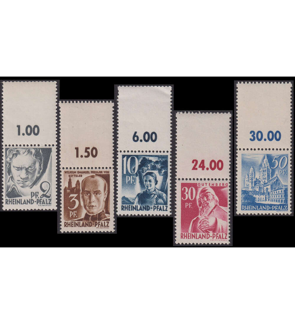 Franz�sische Zone Leerfelder Rheinland Pfalz 5 verschied. Werte postfrisch
