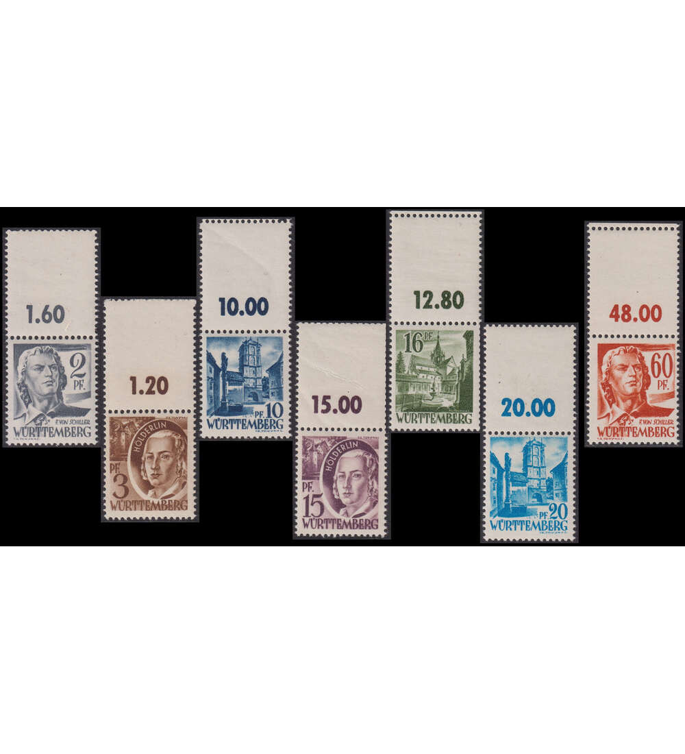 Franz�sische Zone Leerfelder W�rttemberg 7 verschiedene Werte postfrisch