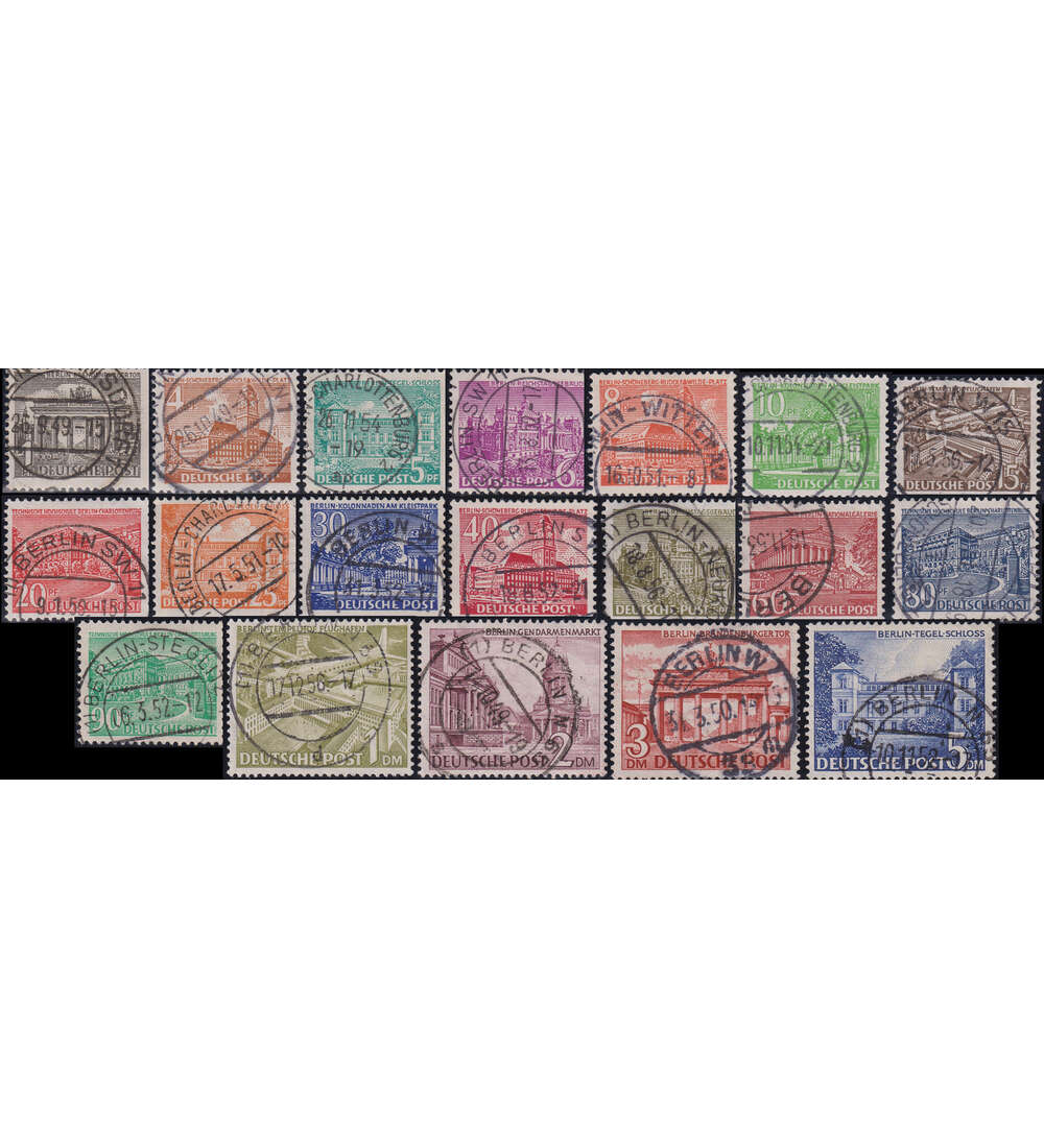Berlin Bauten 1949 Nr. 42-60 gestempelt mit lesbarem Datum 1 Pfennig bis 5 Mark