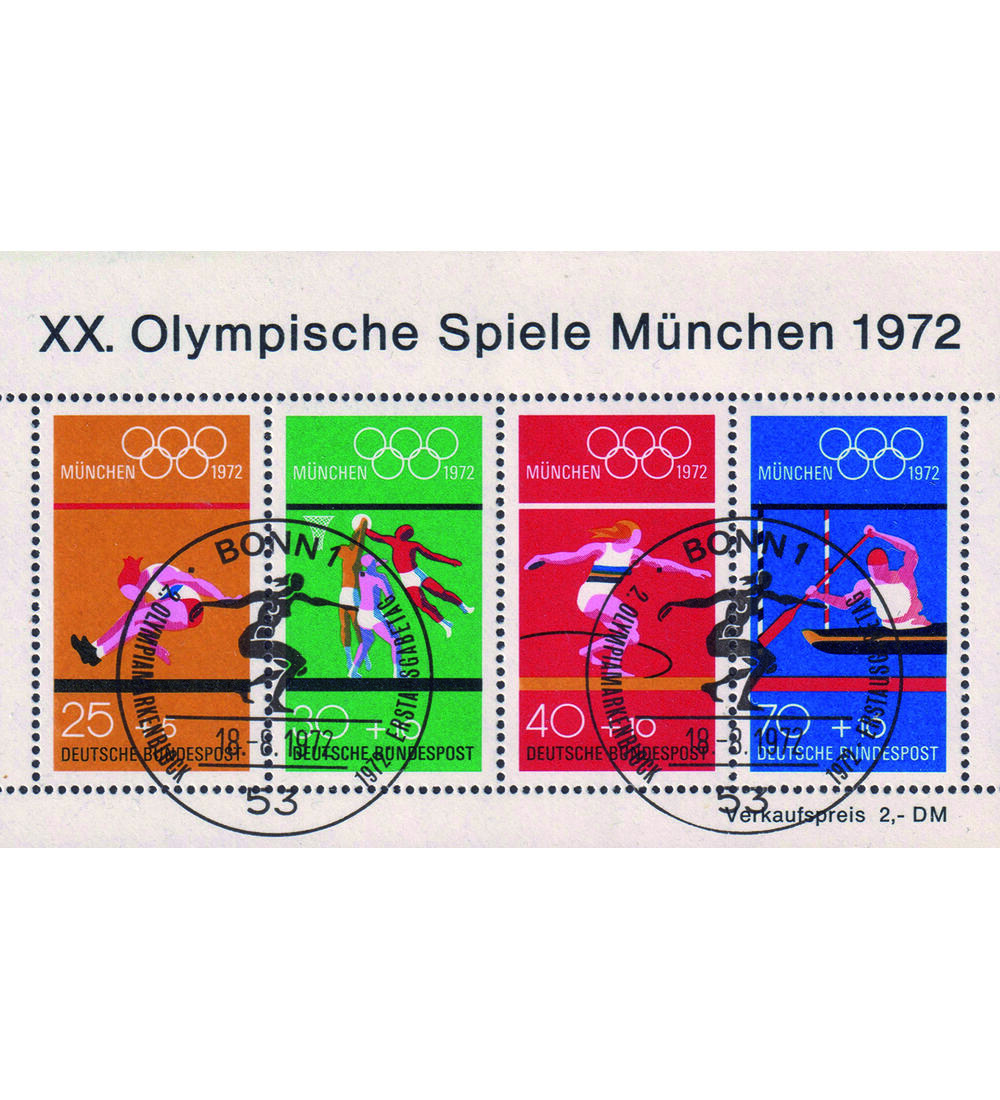 50 verschiedene BRD Ausgaben gestempelt + BRD Block 8 ESST Olympiade 1972 Mnchen