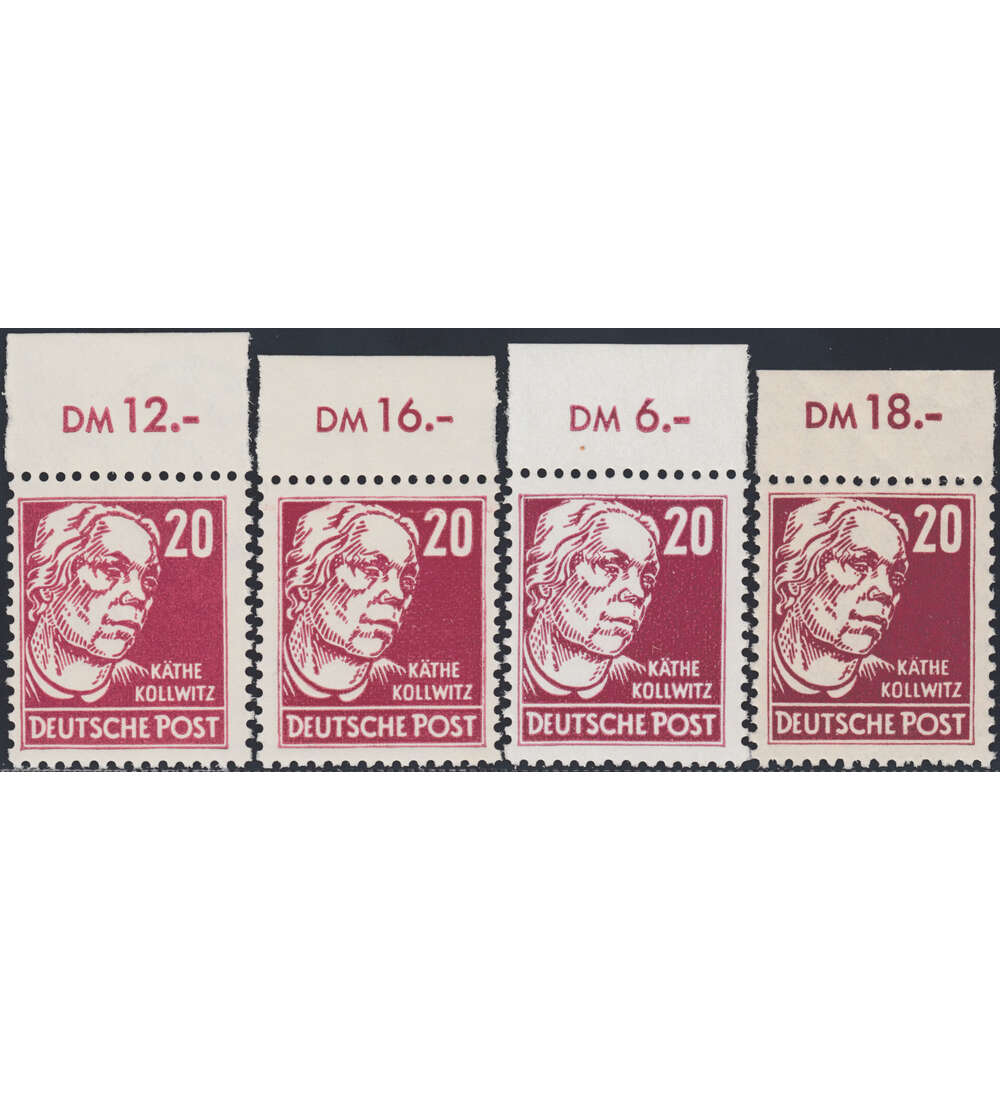 DDR Nr. 333 va XI, va XII, vb XI und za XI postfrisch 20 Pfg. Kollwitz