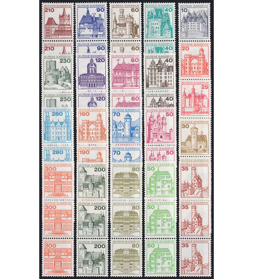 BRD Bund  Burgen+Schsser 3er-Rollenstreifen postfrisch ** komplett 21 Werte