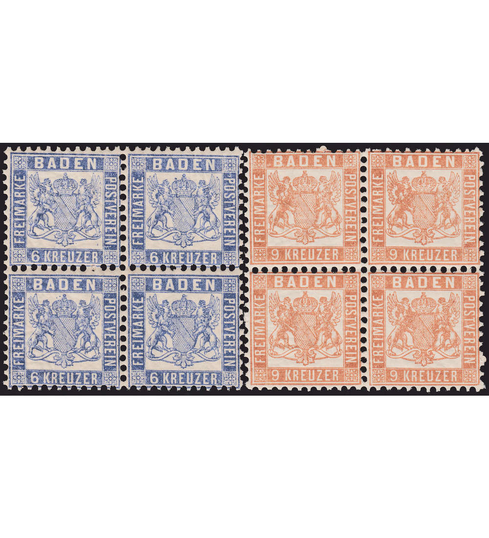 Alt-Baden Nr. 19 und 20 postfrische Viererblocks