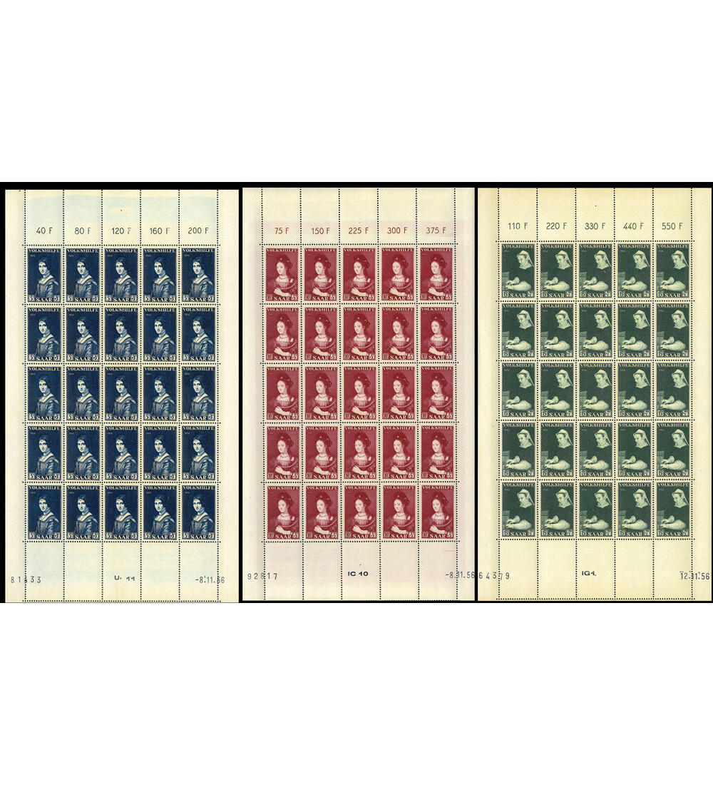 Saar-Bogensatz Nr. 376-378 Volkshilfe 1956 - Gem�lde postfrisch