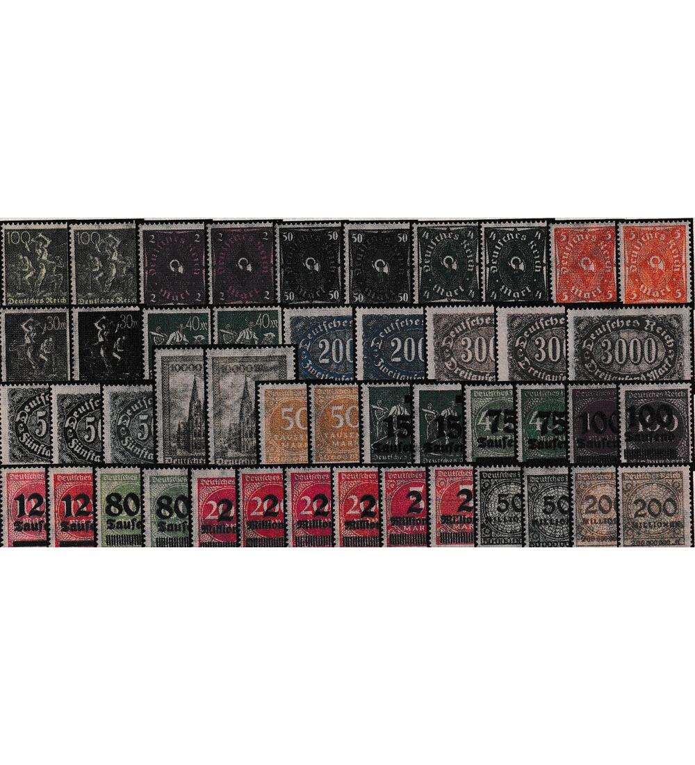 Dt. Reich Infla Farben 46 postfrische Marken mit Farbunterschieden