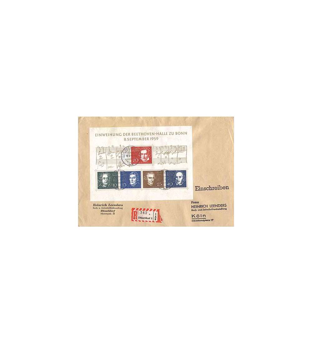 BRD Bund Einschreibe-Brief Beethoven-Block 1959