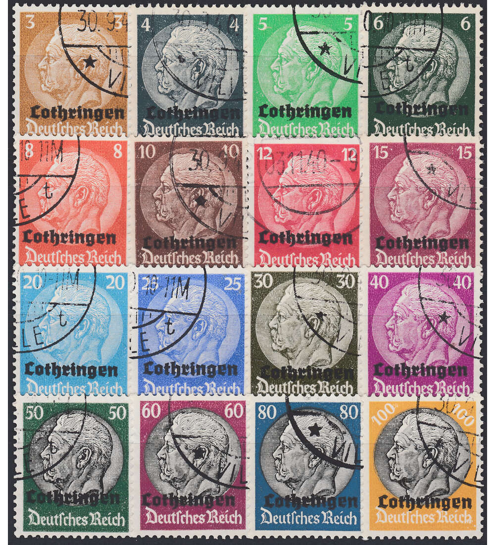 Deutsche Besetzung Lothringen Nr. 1-16 gestempelt