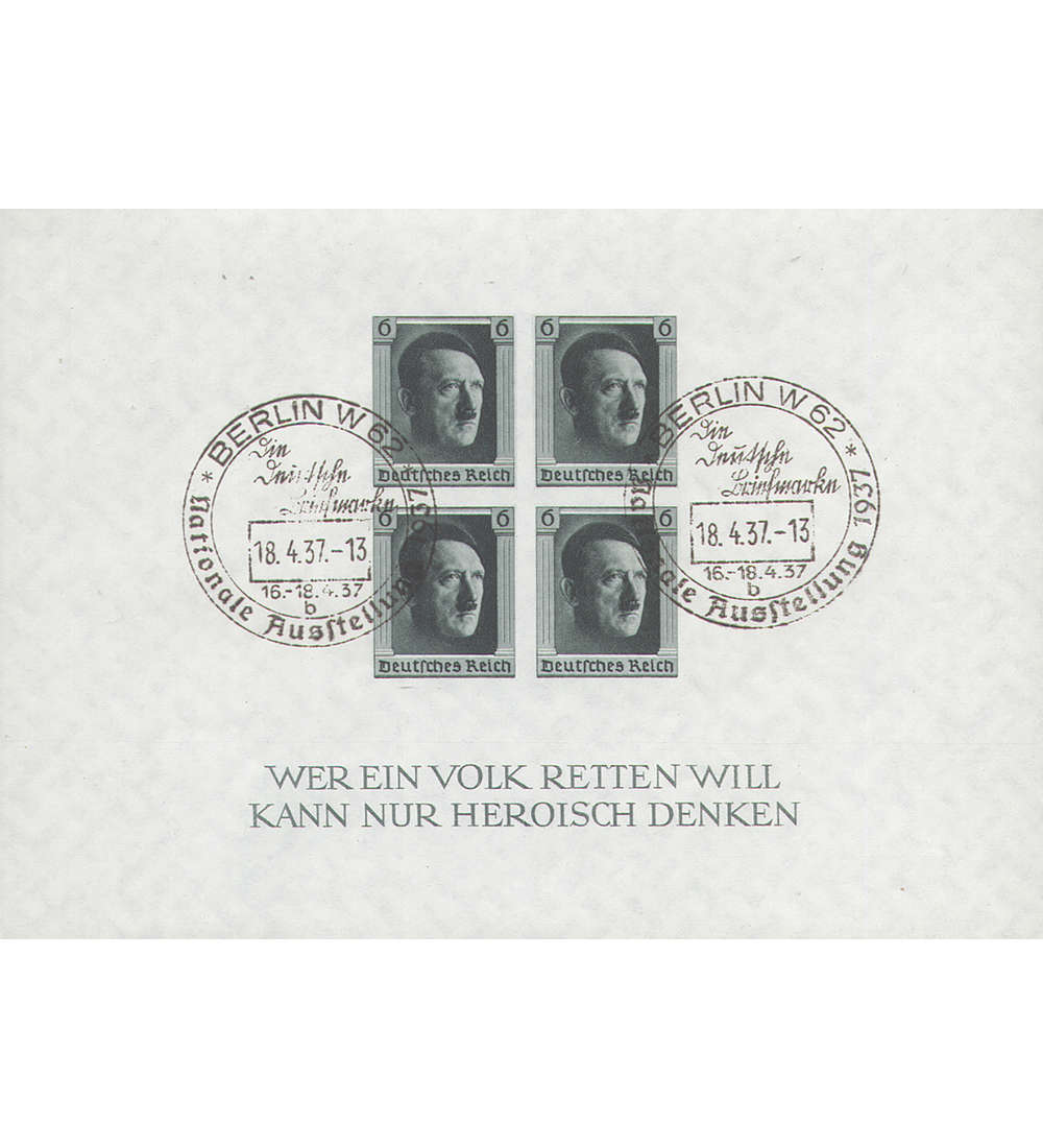 Deutsches Reich Block 8 mit Sonderstempel 1. Nationale Briefmarken-Ausstellung 1937