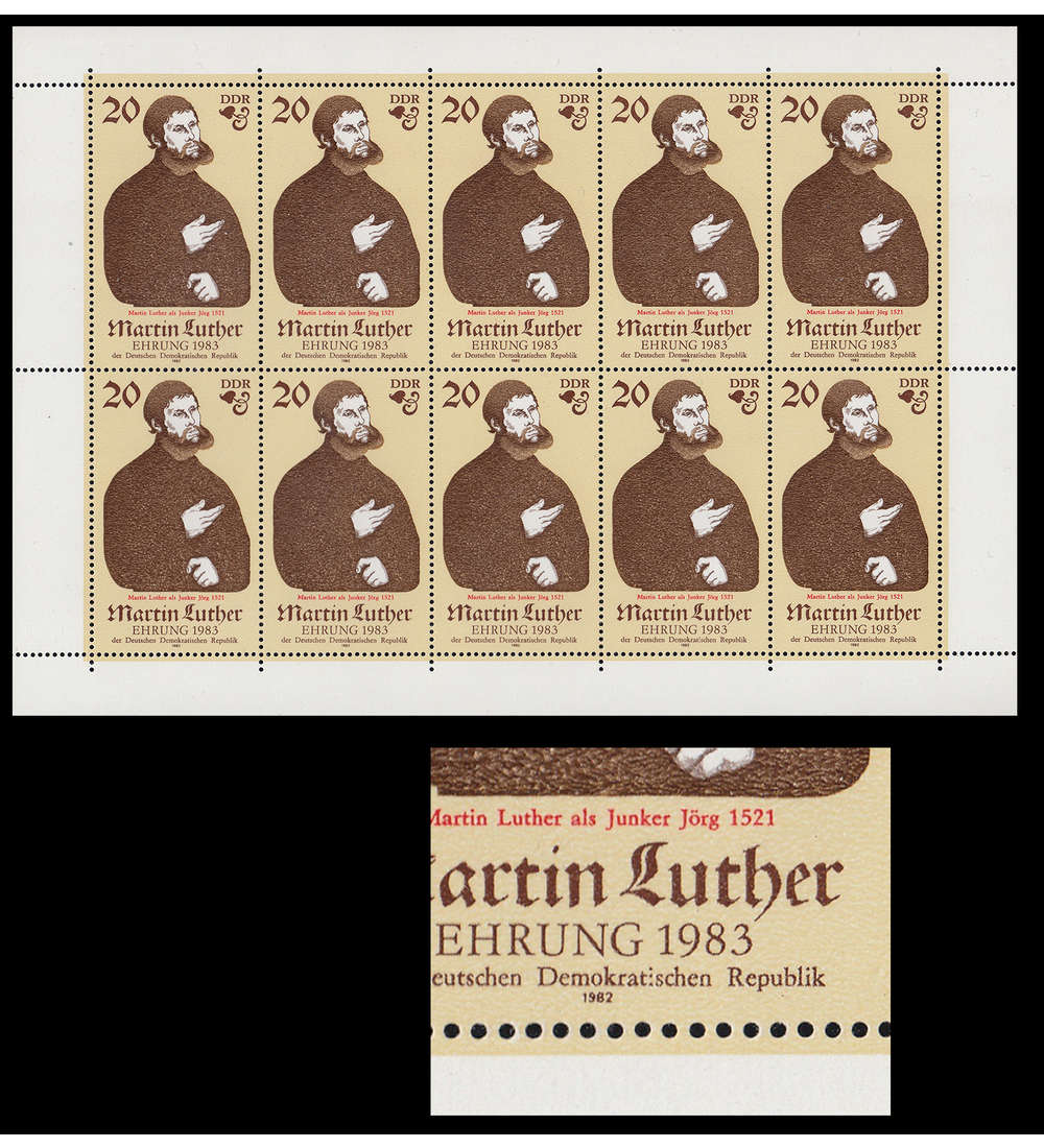 DDR Nr. 2755 II postfrisch ** Kleinbogen mit Plattenfehler