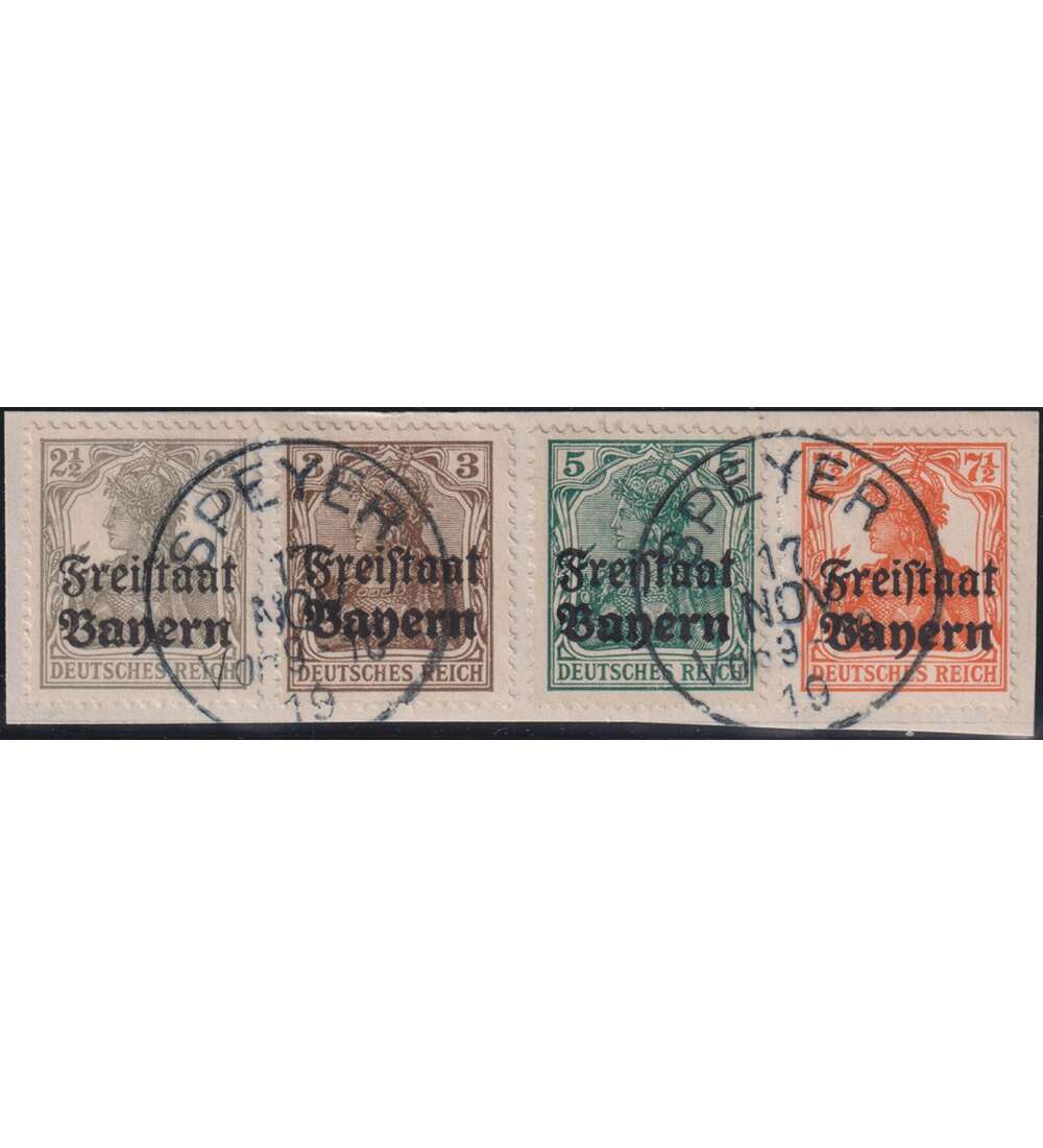 Bayern Vier-Farben 4 ver. Aufdruckwerte auf Stempelvorlage