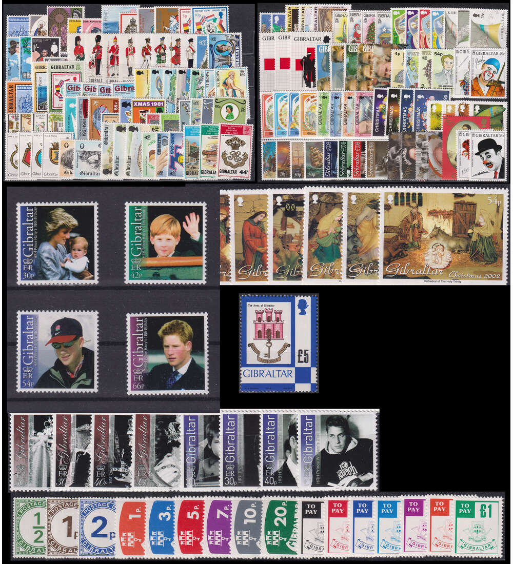 Gibraltar-Postfrischkollektion 170 verschiedene Werte mit Nr. 391 und 1018-1021