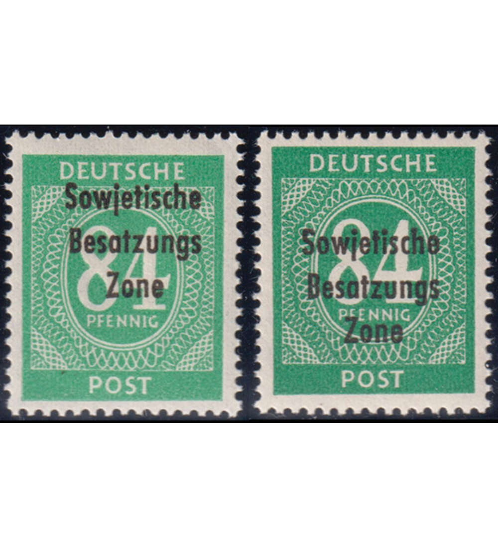 SBZ Nr. 211 a + b postfrisch 84 Pfennig-Ausgabe , Farbe smaragd- und dunkelopalgrn