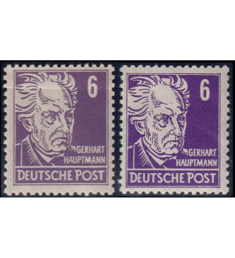 SBZ Nr. 213 a + c postfrisch Gerhard Hauptmann , Farbe grauviolett u. rtlichviolett