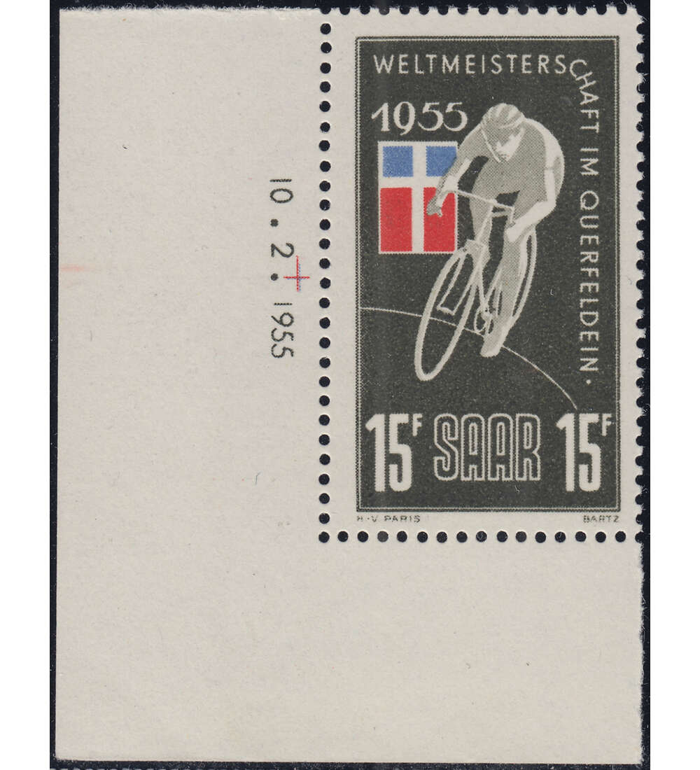 Saar Nr. 357 Br postfrisch ** Eckrandstck mit Druckdatum