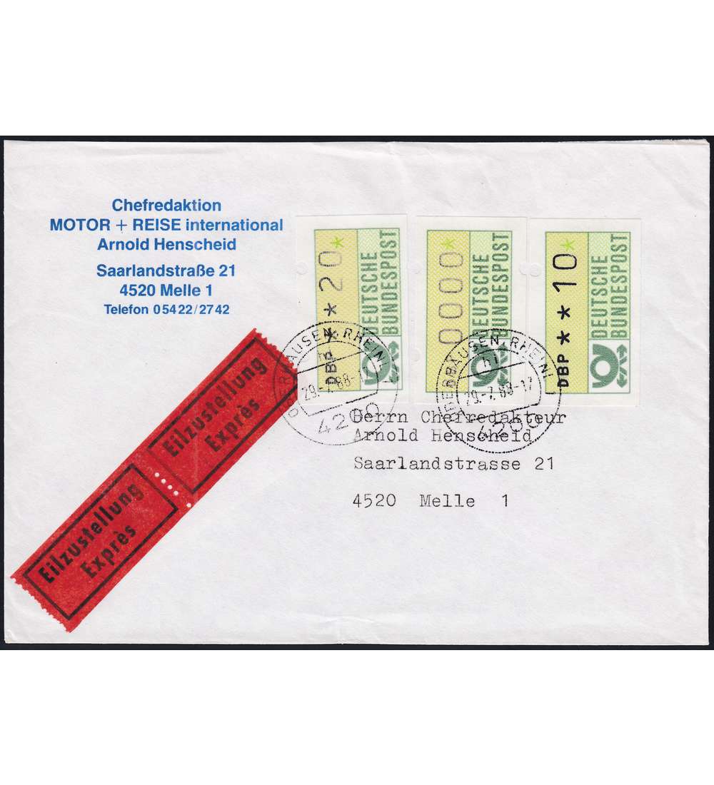   BRD Bund  ATM Bedarfsbrief mit 0000-Druck