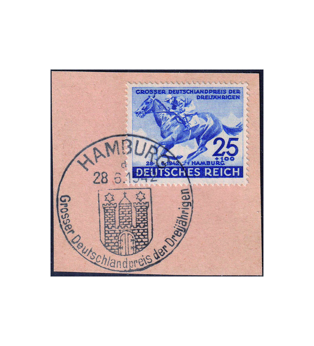 Deutsches Reich Blaues Band Nr. 814 auf Stempelvorlage mit passendem Sonderstempel