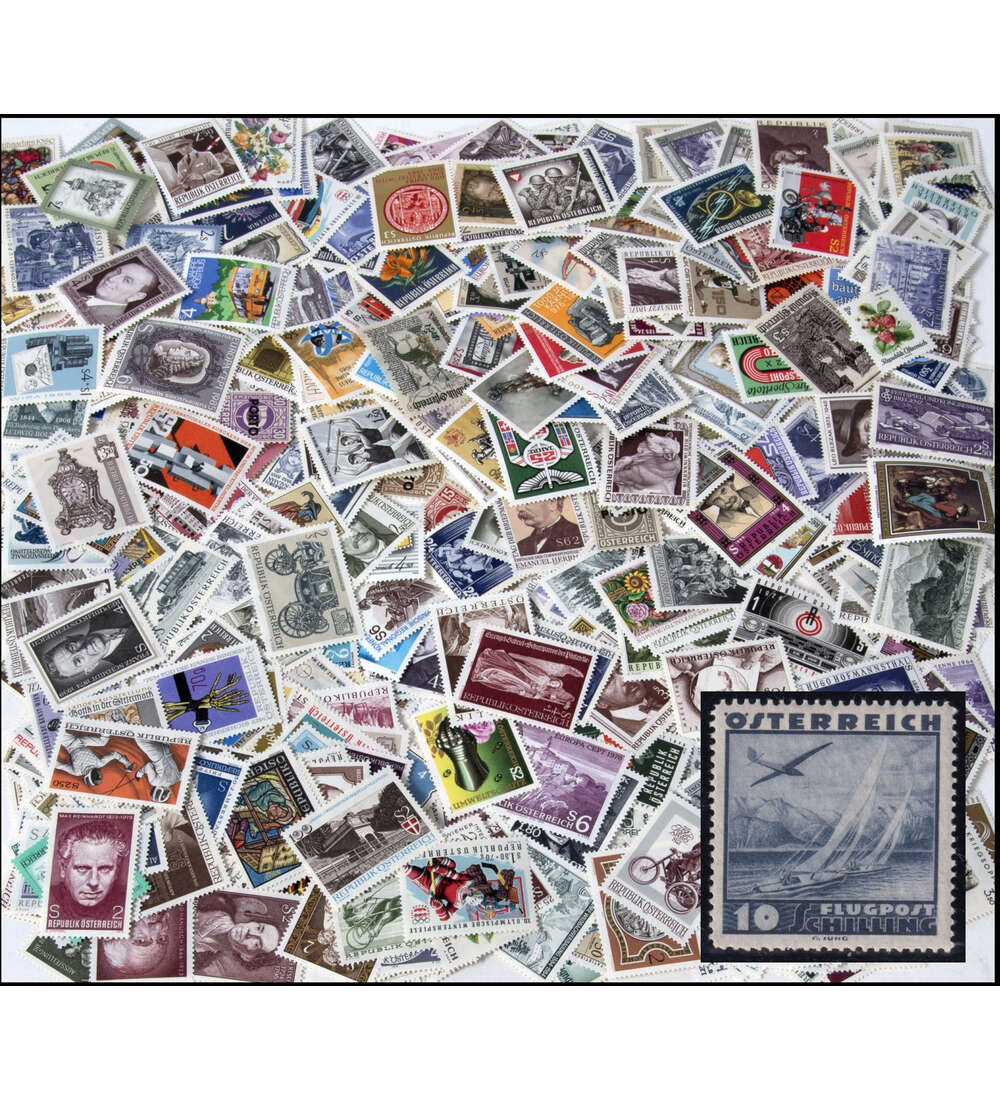 sterreich - Sammlung 500 ver. postfrische Werte mit Nr. 612 Flugzeug ber Landschaft