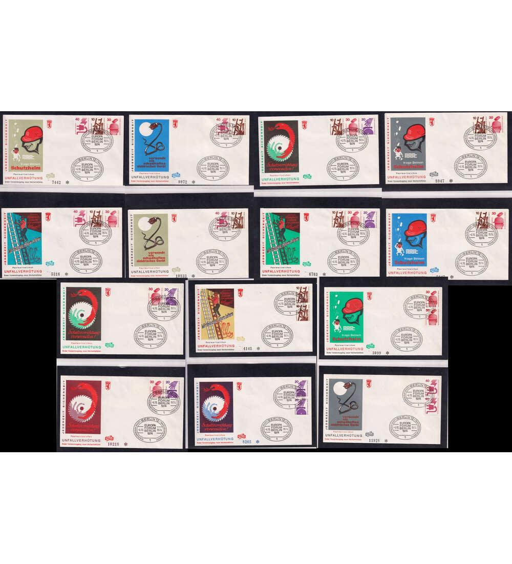 Berlin Unfallverhtung-ZDs W 51 - W 60 und 4 senkrechte Paare auf 14 Ersttagsbriefen