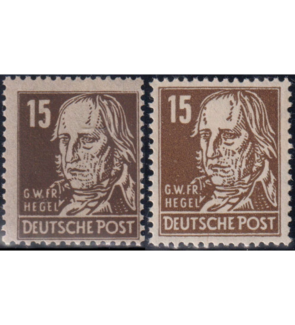 SBZ Nr. 217 a + c postfrisch 15 Pfennig-Wert Georg Hegel in zwei Farben