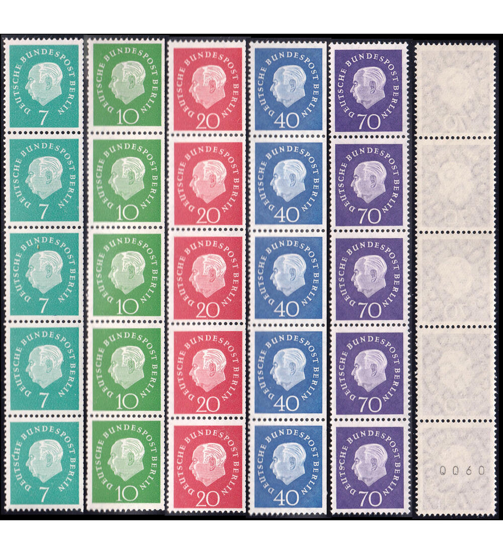 Berlin Heuss Medaillon Nr. 182-186 als 5er-Streifen mit Z�hlnummer postfrisch