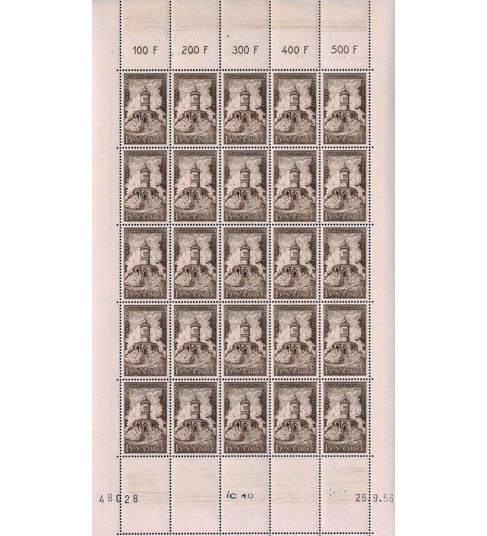 Saar - Orignialbogen Nr. 375 postfrisch Wiederaufbau Winterbergdenkmal Saarbrcken