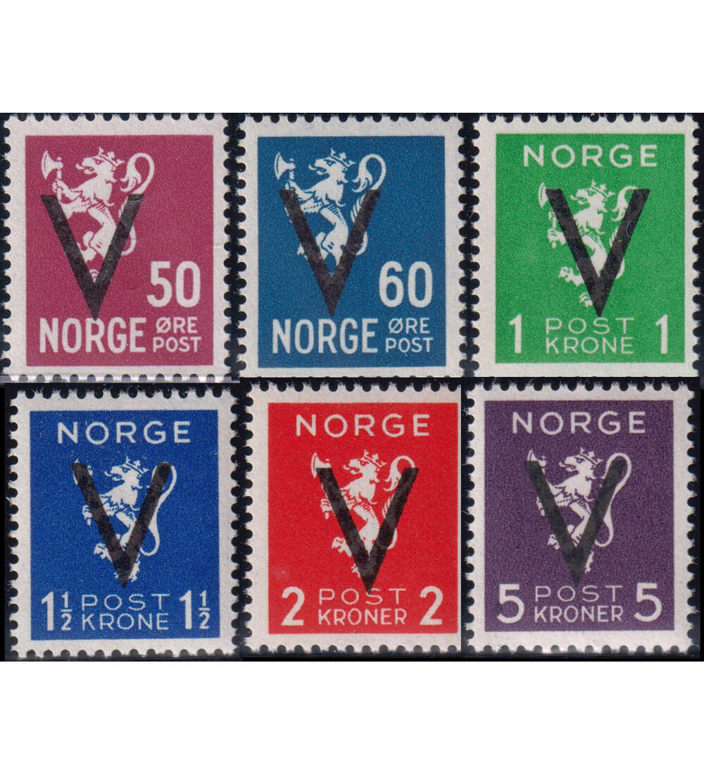 Norwegen - Freimarken 1941 Nr. 251 - 256 Y postfrisch mit Victory-Aufdruck