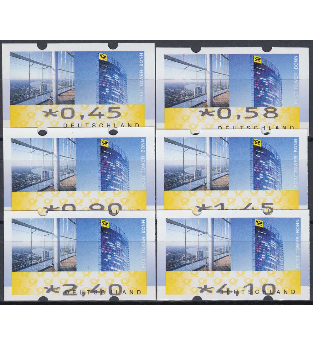 BRD Bund ATM 7  TS3 postfrisch **  045/058/090/145/240/410 Cent Posttower Bonn mit Zhlnummer