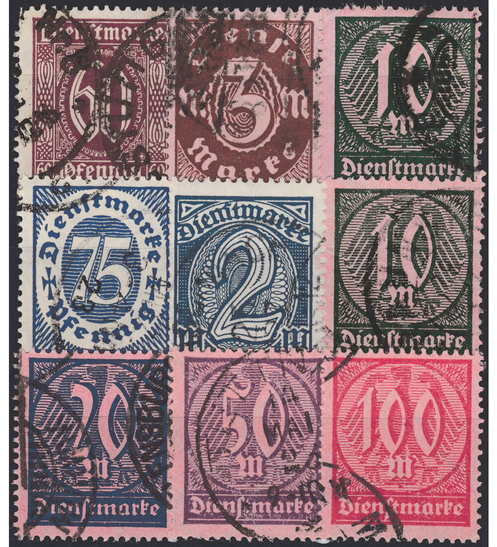 Deutsches Reich Dienstmarke Nr.66-74 gestempelt in Bedarfserhaltung