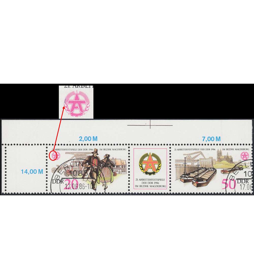 DDR Nr. 3028I gestempelt Plattenfehler auf ZD mit Leerfeld