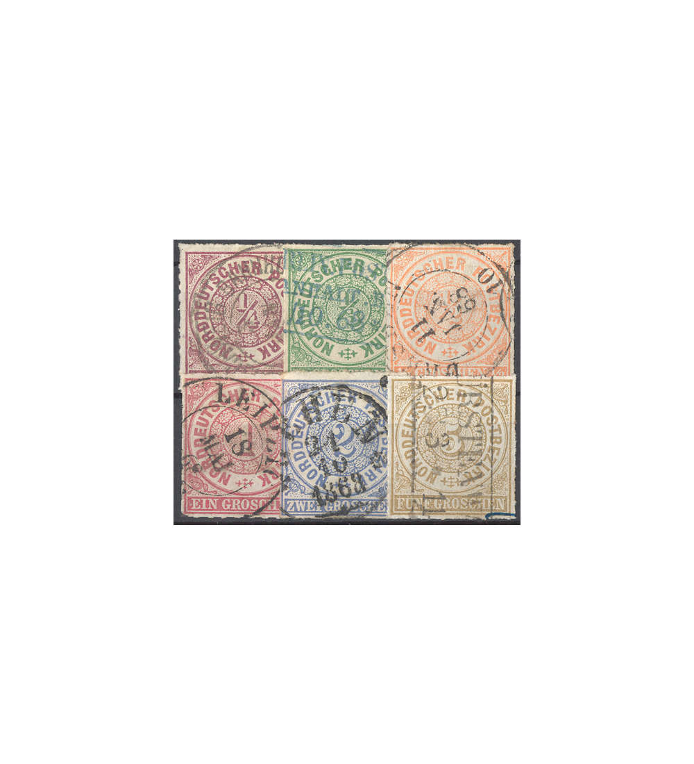 Norddeutscher Postbezirk Nr.1-6 gestempelt