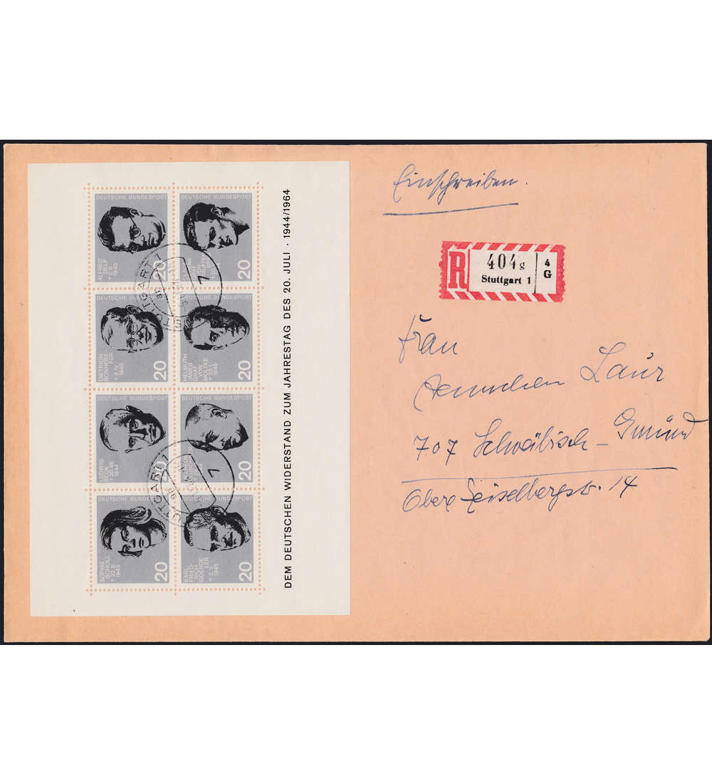 BRD Block 3 Wiederstand 1964 auf Einschreibebrief
