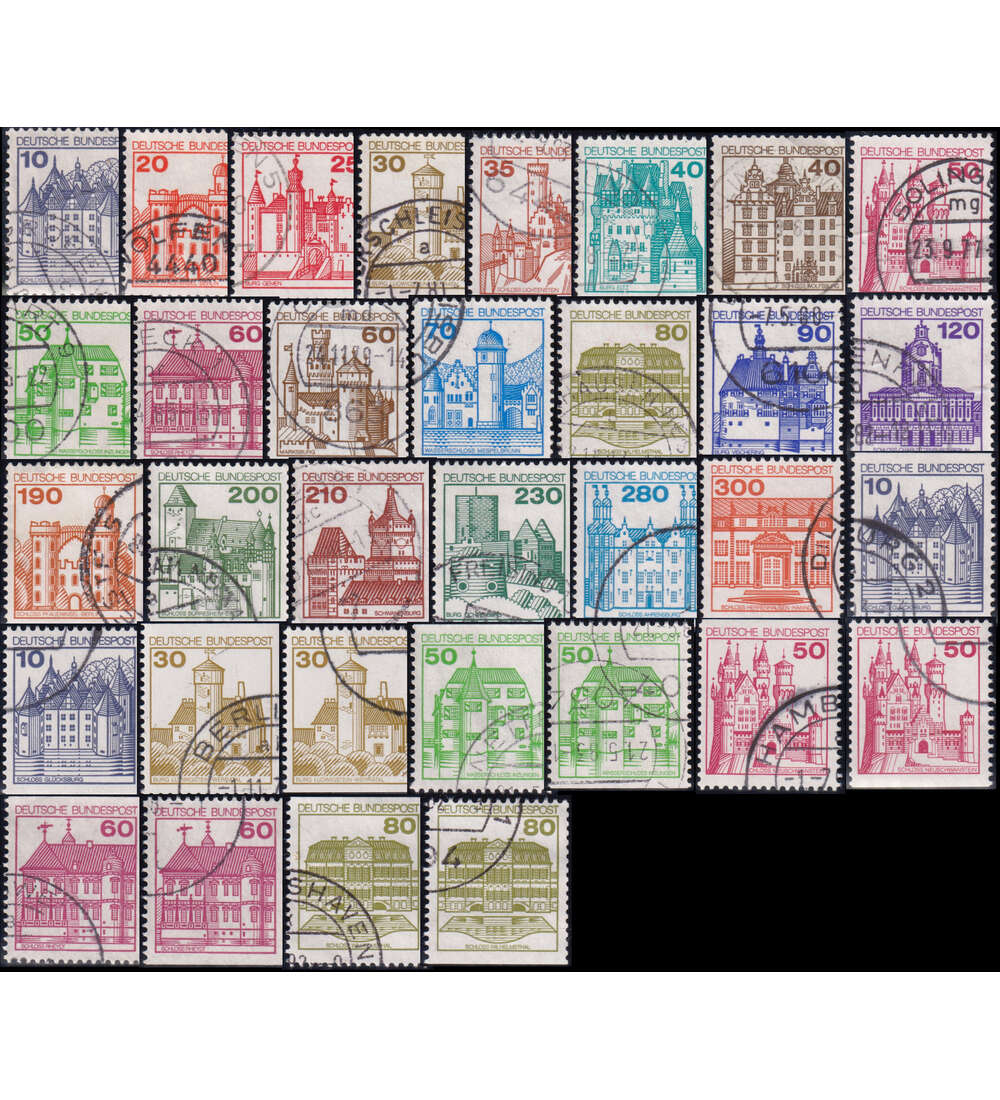 BRD Burgen und Schlsser 23 Werte, dazu die C / D Werte aus Markenheftchen gestempelt