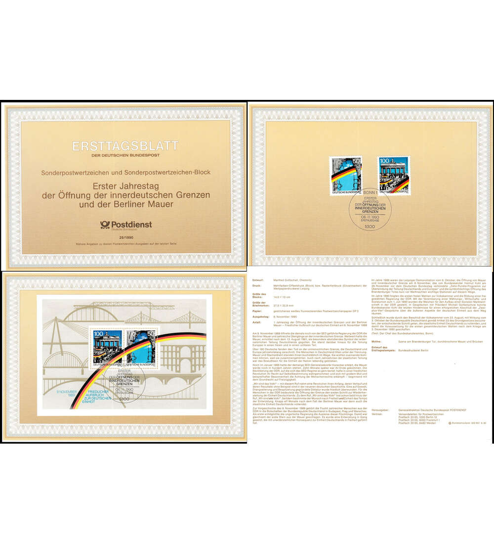 BRD - Klapp-Ersttagsblatt mit Nr. 1481-1482 und Block 22 1. Jahrestag d. Grenzffnung