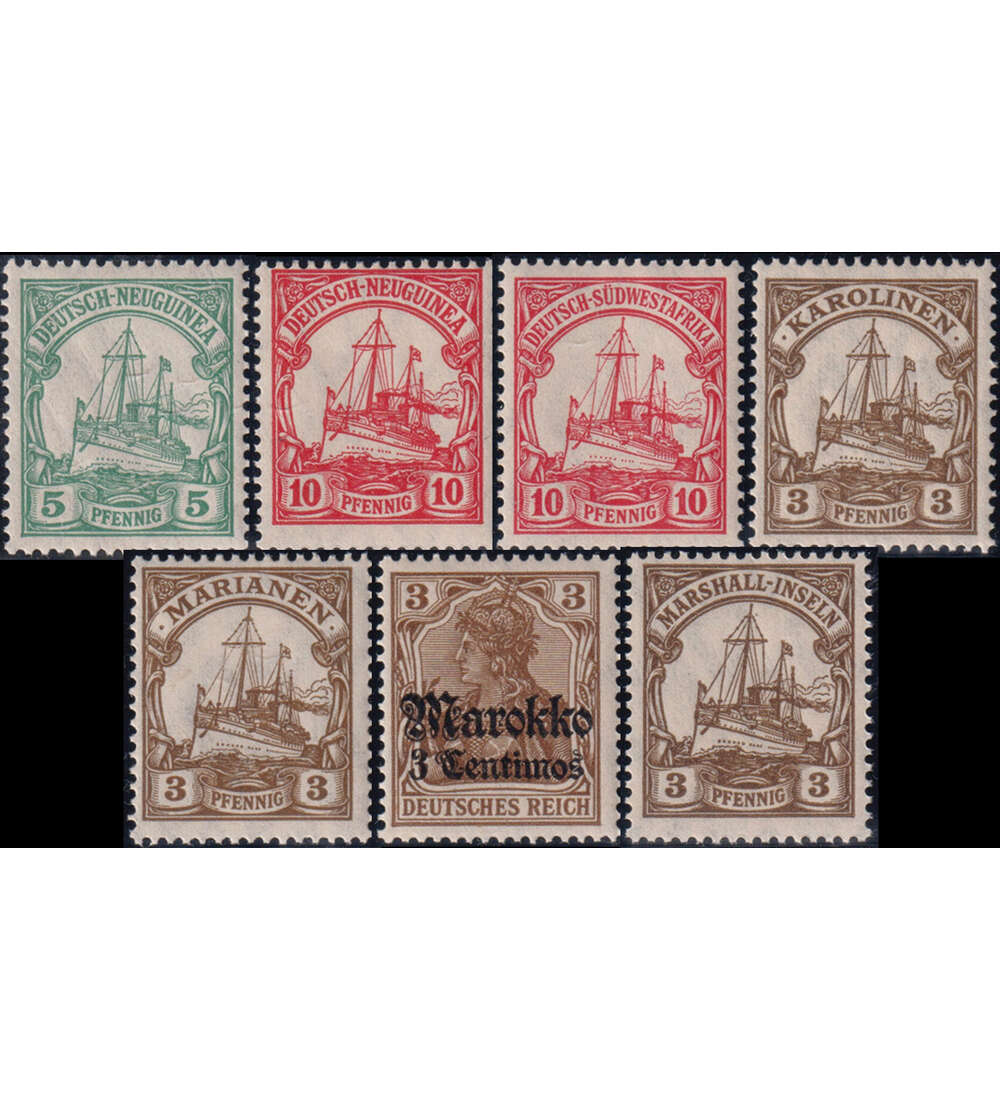 Deutsche Kolonien und Auslands postmter Kollektion von 7 postfrischen Werten