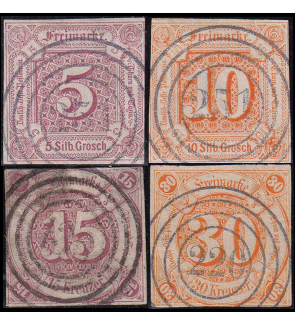 Thurn und Taxis Nr. 18, 19, 24 und 25 mit Geflligkeitsabstempelung