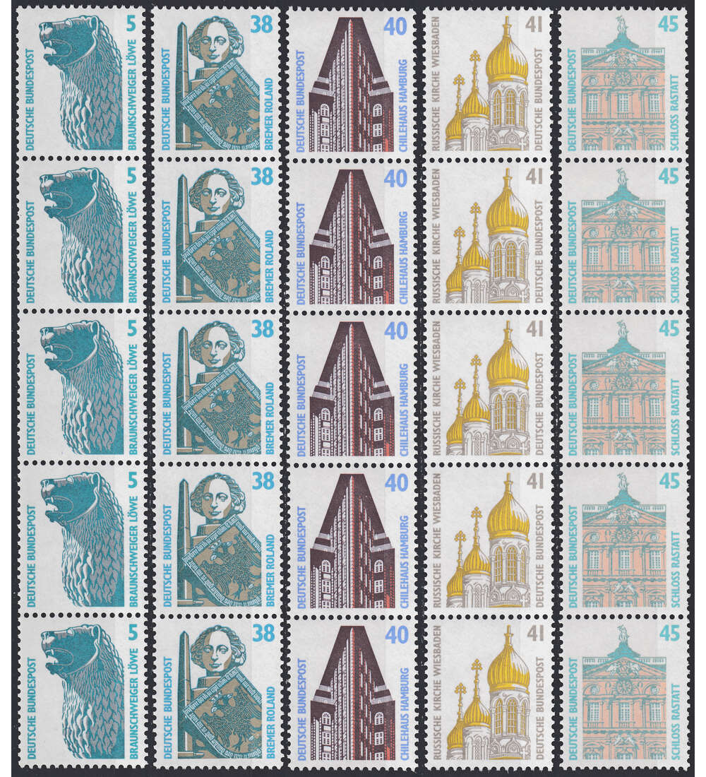 BRD Bund  Sehenswrdigkeiten ** 5 5er-Rollenstreifen mit Nr.5/38/40/41/45 Pfennig