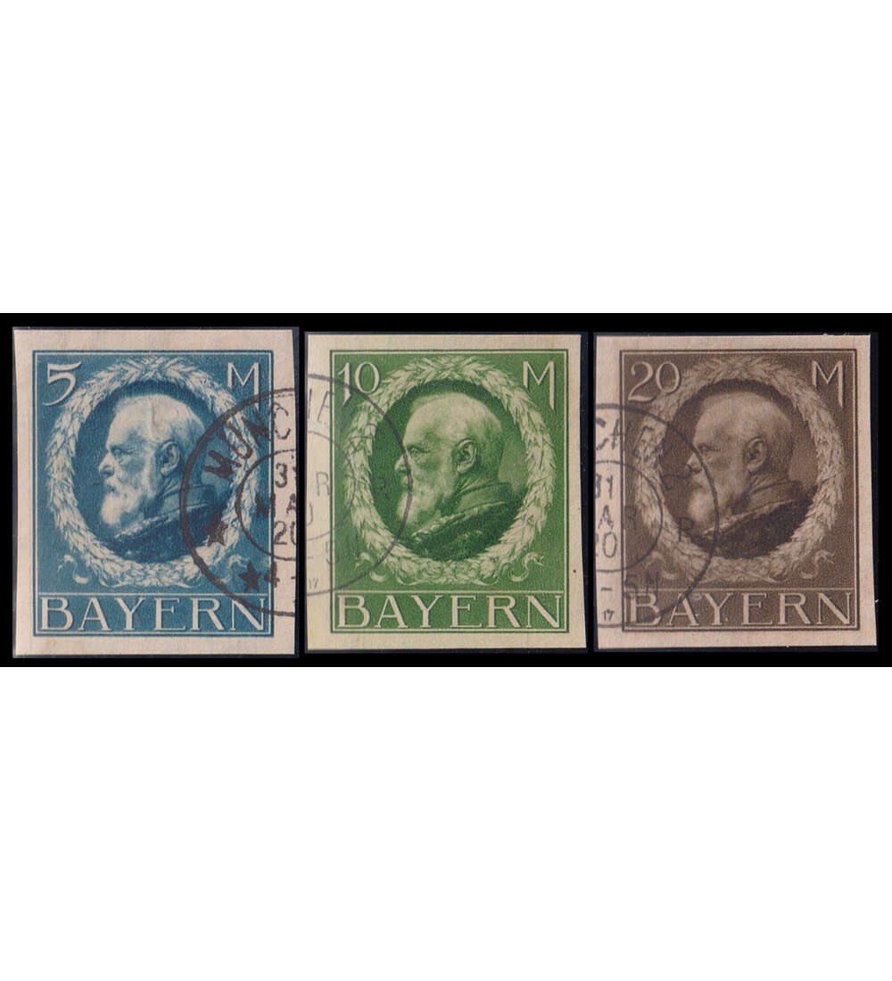 Bayern-Hochwerte Knig Ludwig Nr. 107-109 II B gestempelt ohne Aufdruck