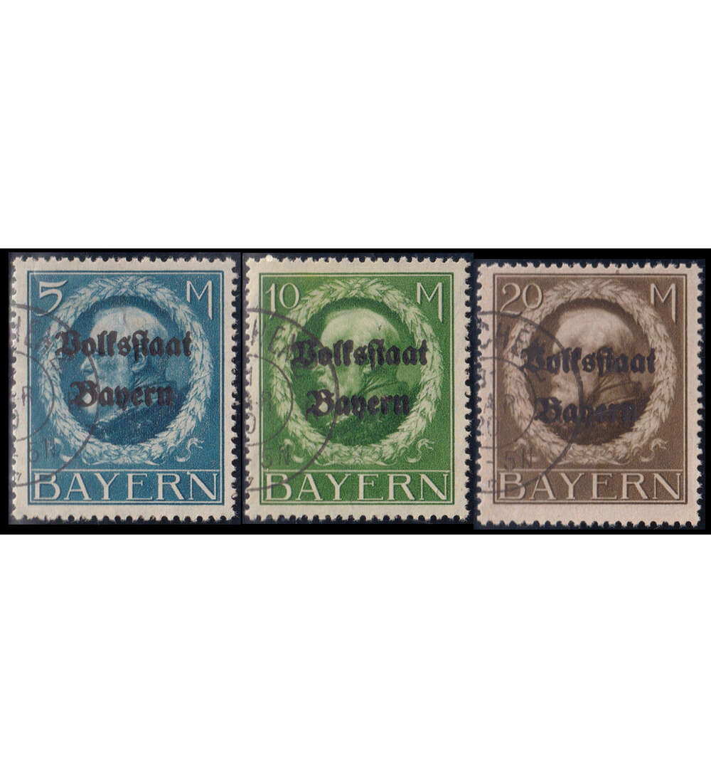 Bayern-Hochwerte Knig Ludwig Nr. 131-133 II A gestempelt mit Aufdruck Volksstaat