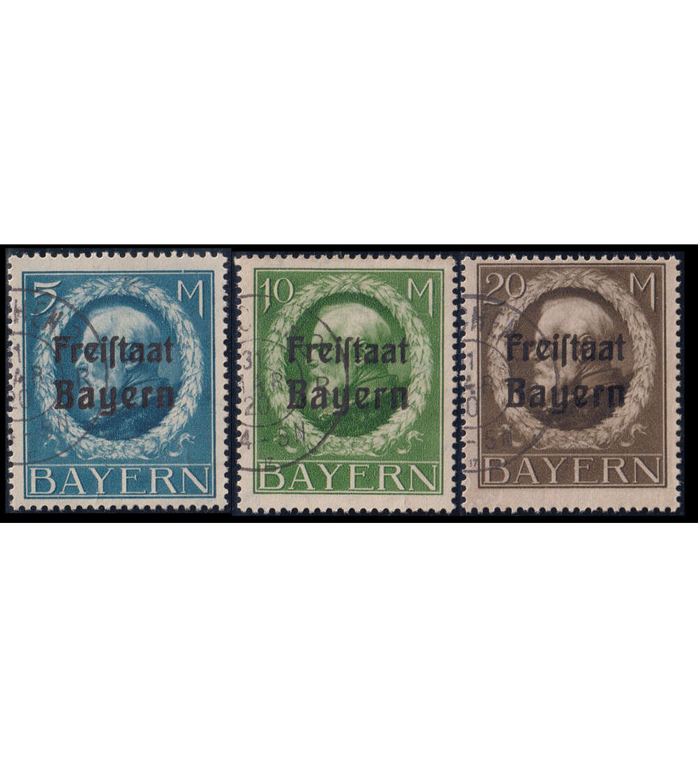 Bayern-Hochwerte Knig Ludwig Nr. 168-170 II A gestempelt mit Aufdruck Freistaat