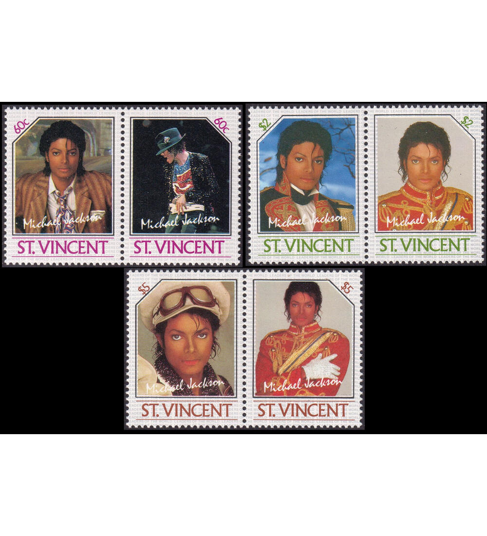 Michael Jackson 3 postfrische Zusammendrucke der Karibik-Insel St. Vincent