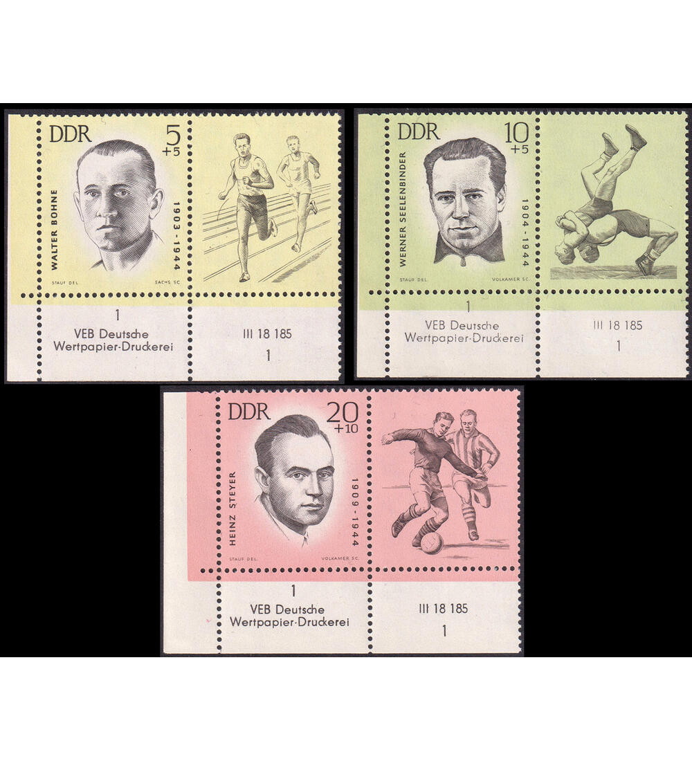 DDR-Druckvermerke postfrisch Nr. 958, 959 und 961 Sportler 1963