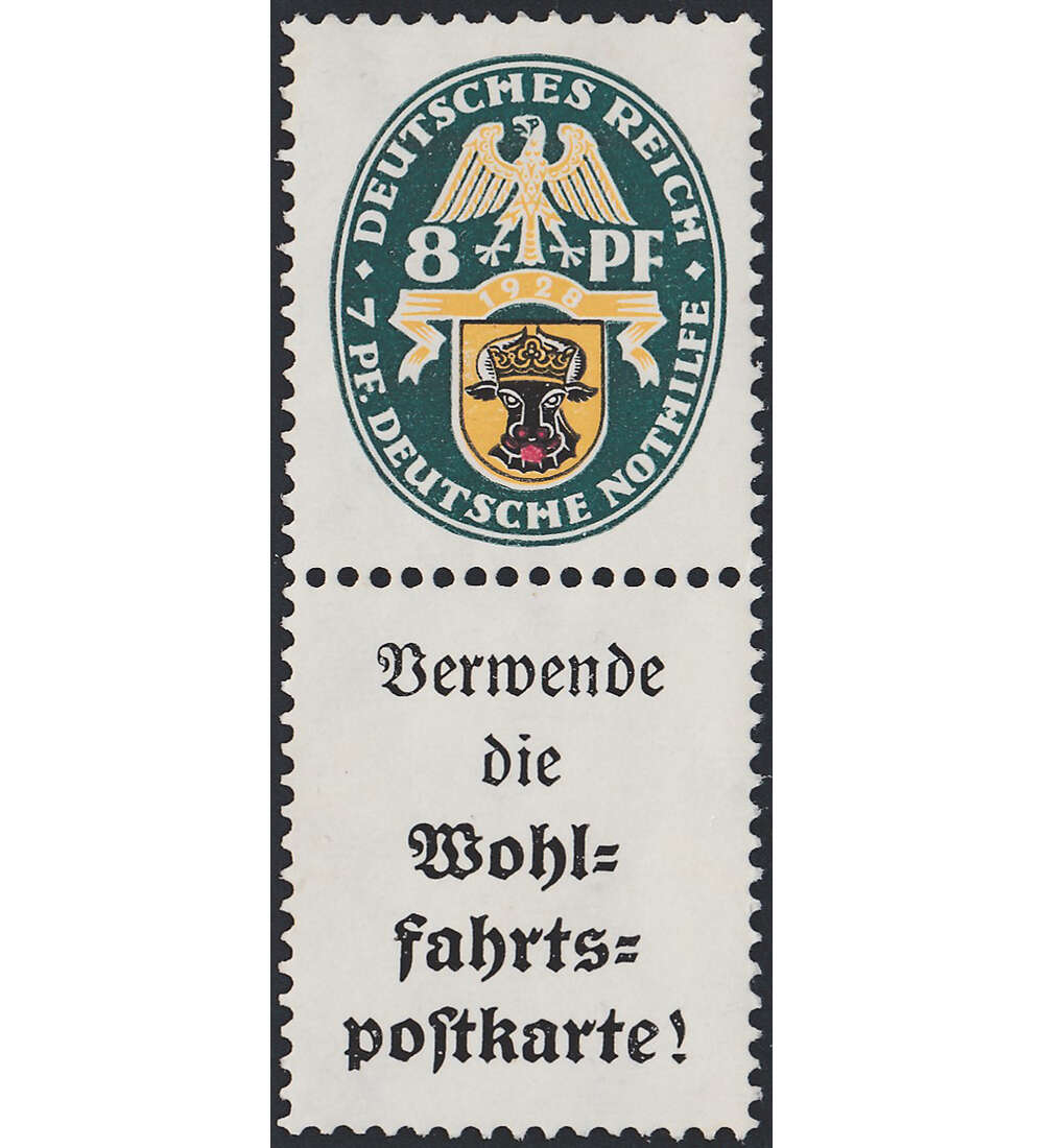 Dt. Reich ZD KZ 13 ungestemp. Nothilfe 1929 (5+Z+Z+5) Landeswappen