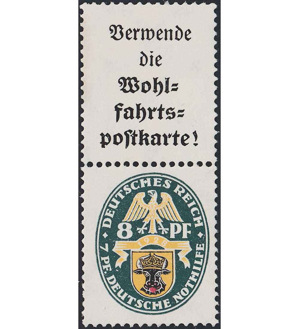 Dt. Reich ZD KZ 16 ungestemp. Nothilfe 1929 (8+Z+X+15) Landeswappen